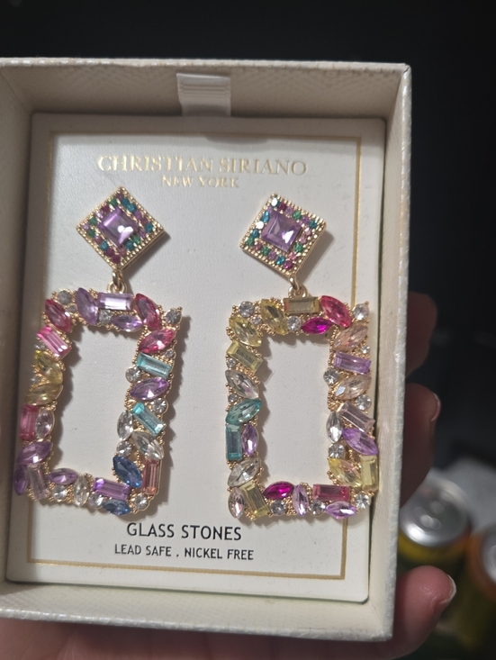 Christian Siriano Jewelry - Christian Siriano Gold Multicolor Glass Stone Rectangle Drop Earrings
